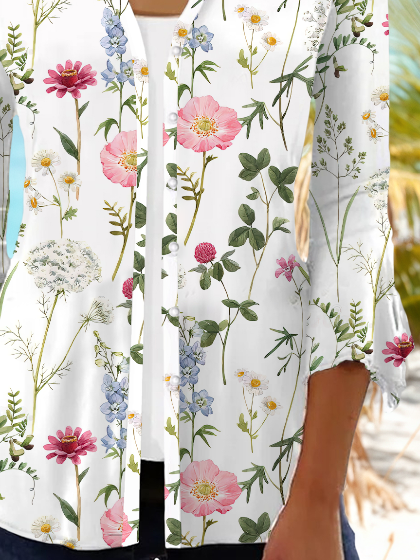 Damen Geblümt Frühling/Herbst Aufdecken Lässig Print Leicht Strickjacke