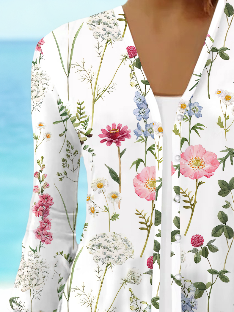 Damen Geblümt Frühling/Herbst Aufdecken Lässig Print Leicht Strickjacke