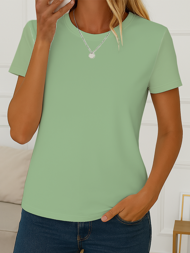 Damen Unifarben Kurzarm T-Shirts T-Shirt Rundhals Print Lässig Sommer Oberteile