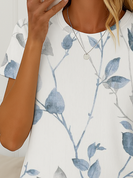 Damen Geblümt Kurzarm T-Shirts T-Shirt Rundhals Print Lässig Sommer T-Shirt mit Grafik Oberteile