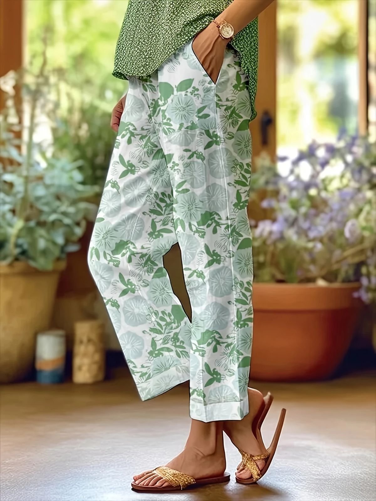 Damen Geblümt Lang Hose Lässig Frühling/Herbst Hose