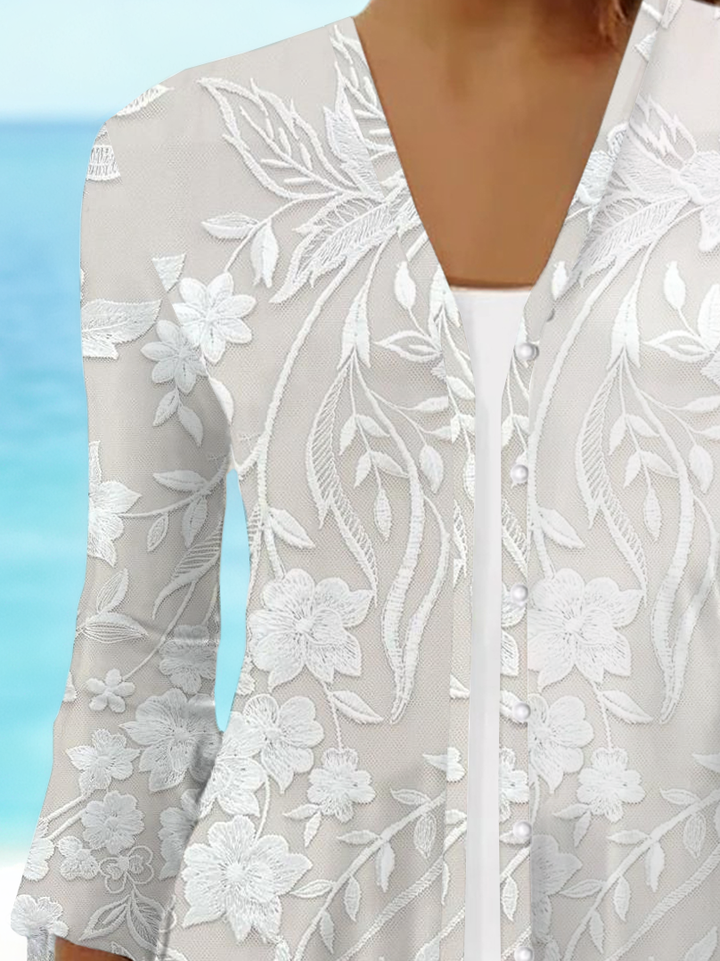 Damen Geblümt Frühling/Herbst Aufdecken Lässig Print Leicht Strickjacke