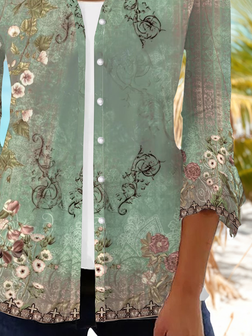 Damen Geblümt Frühling/Herbst Aufdecken Lässig Print Leicht Strickjacke