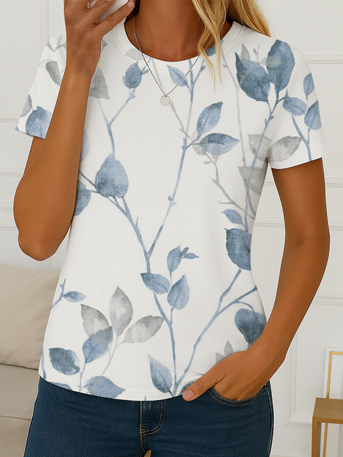 Damen Geblümt Kurzarm T-Shirts T-Shirt Rundhals Print Lässig Sommer T-Shirt mit Grafik Oberteile