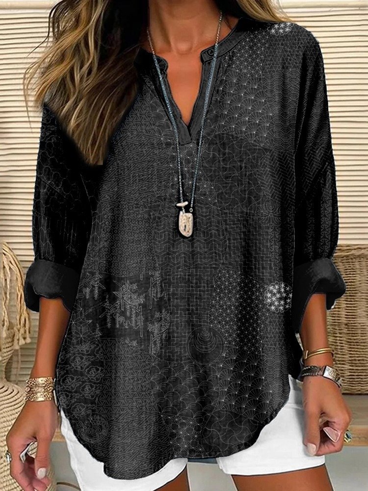 Damen Abstrakt Geometrie Halbarm Bluse Sommer Schalkragen Täglich Lässig Oberteile
