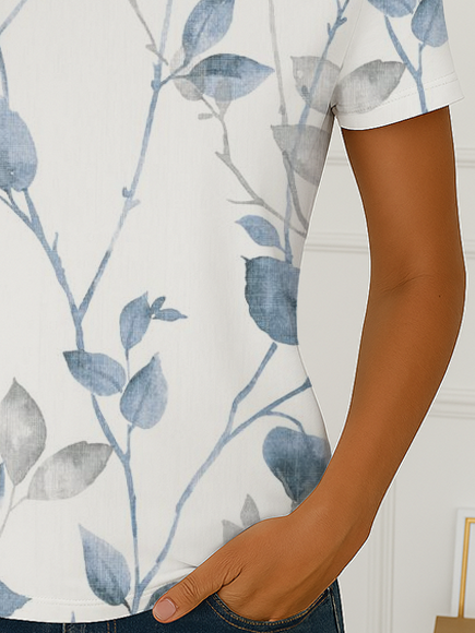 Damen Geblümt Kurzarm T-Shirts T-Shirt Rundhals Print Lässig Sommer T-Shirt mit Grafik Oberteile
