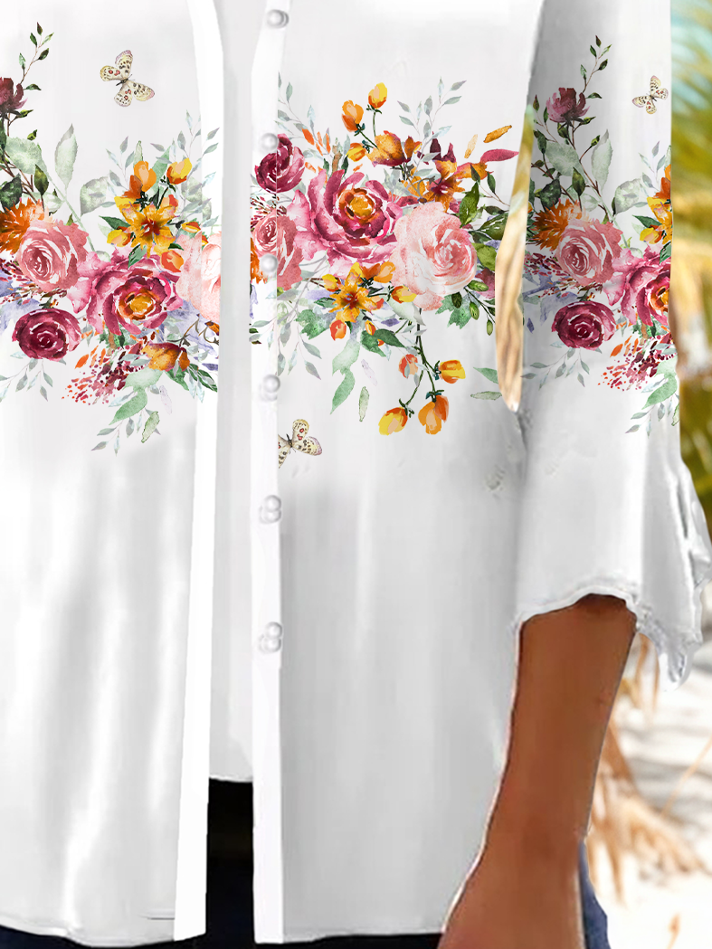 Damen Geblümt Frühling/Herbst Aufdecken Lässig Print Leicht Strickjacke