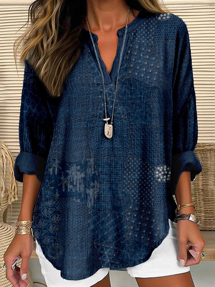 Damen Abstrakt Geometrie Halbarm Bluse Sommer Schalkragen Täglich Lässig Oberteile