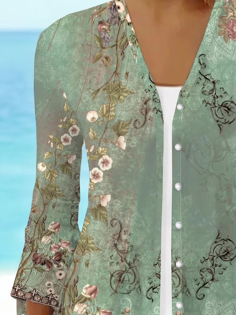 Damen Geblümt Frühling/Herbst Aufdecken Lässig Print Leicht Strickjacke