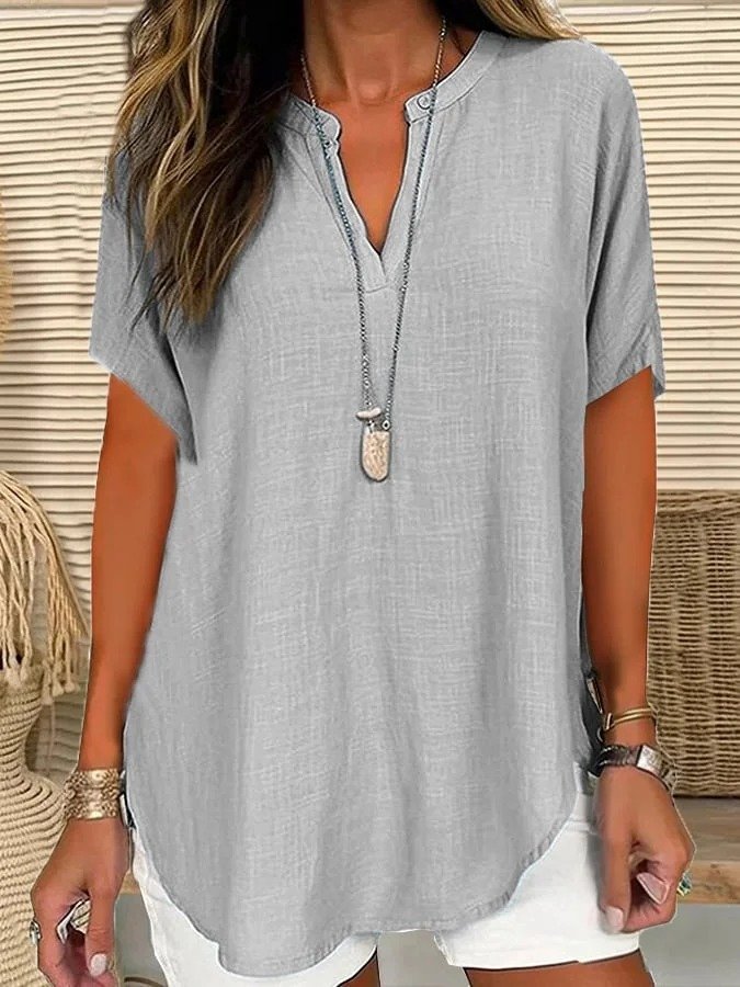 Damen Unifarben Halbarm Bluse Sommer Schalkragen Täglich Lässig Oberteile