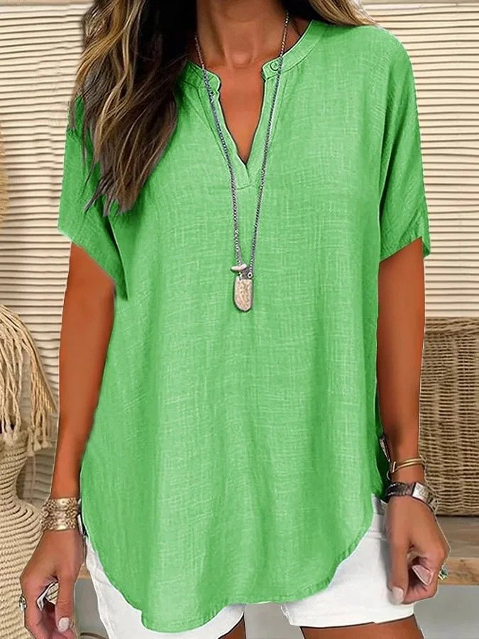 Damen Unifarben Halbarm Bluse Sommer Schalkragen Täglich Lässig Oberteile