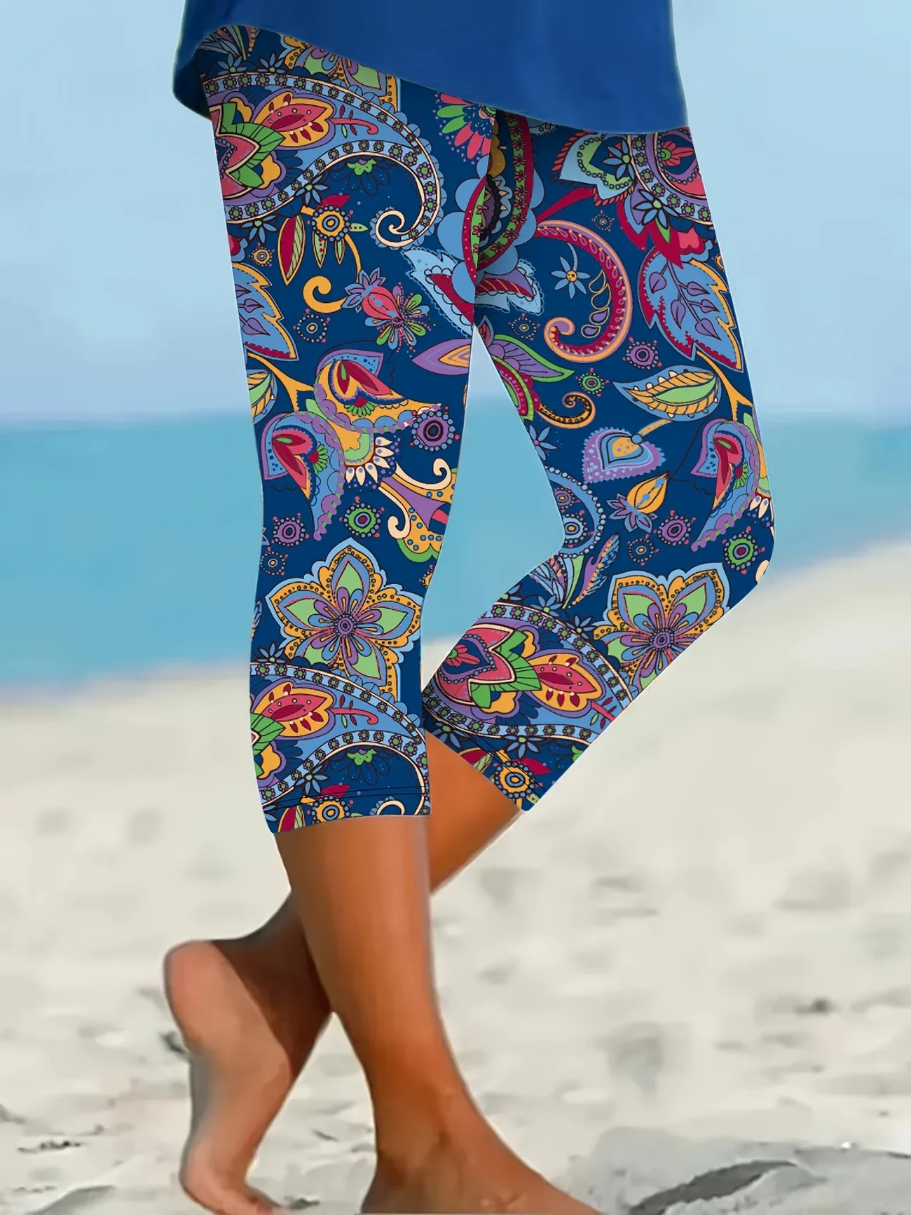 Damen Geblümt Caprihosen Elastische Taille Hose Lässig Sommer Hose