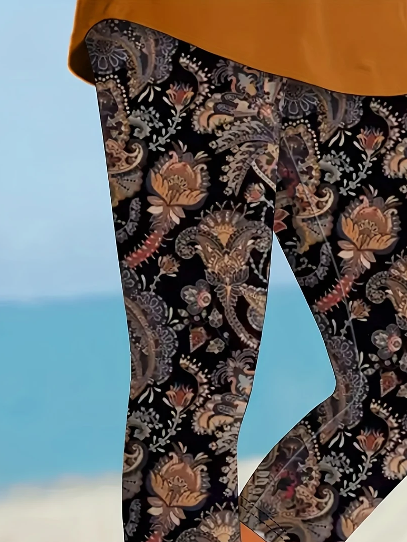 Damen Geblümt Caprihosen Elastische Taille Hose Lässig Sommer Hose
