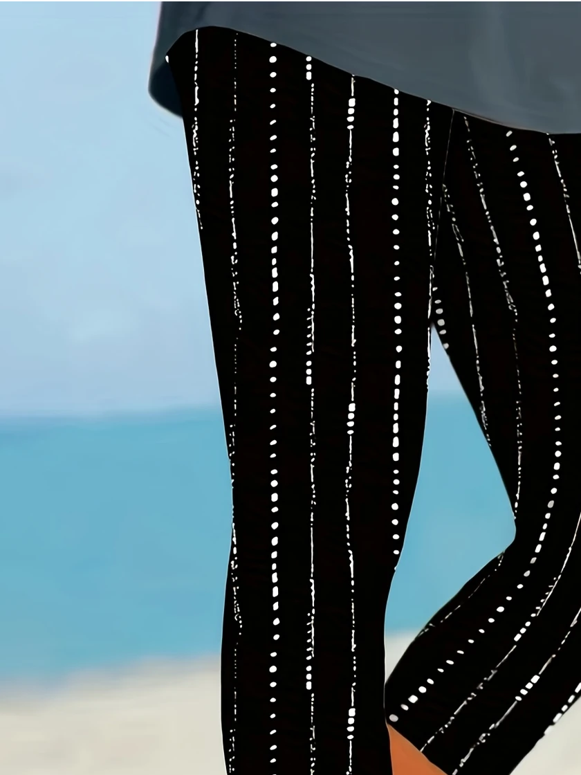Damen Gestreift Caprihosen Elastische Taille Hose Lässig Sommer Hose