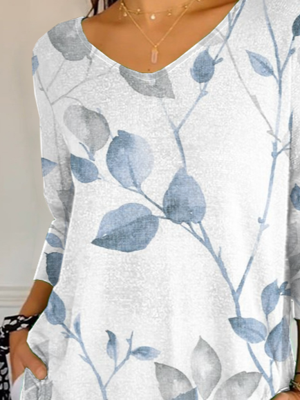 Damen Geblümt Dreiviertelärmel T-Shirts T-Shirt V-Ausschnitt Print Lässig Frühling/Herbst T-Shirt mit Grafik Oberteile