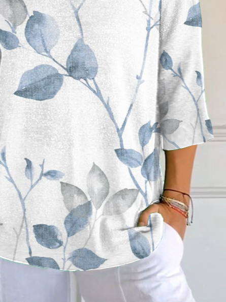 Damen Geblümt Dreiviertelärmel T-Shirts T-Shirt V-Ausschnitt Print Lässig Frühling/Herbst T-Shirt mit Grafik Oberteile