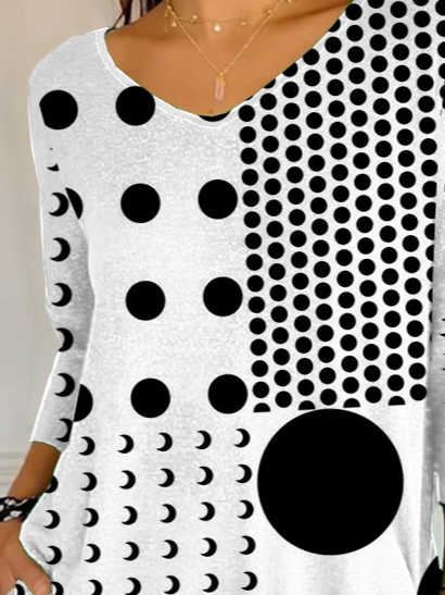 Damen Polka Dots Dreiviertelärmel T-Shirts T-Shirt V-Ausschnitt Print Lässig Frühling/Herbst T-Shirt mit Grafik Oberteile