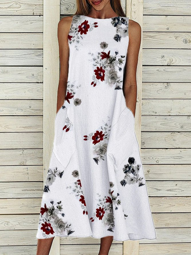 Damen Geblümt Ärmellos Sommer Print Kleid Rundhals Täglich Lässig Maxikleid Passen & Flare Kleid H-Linie Kleid