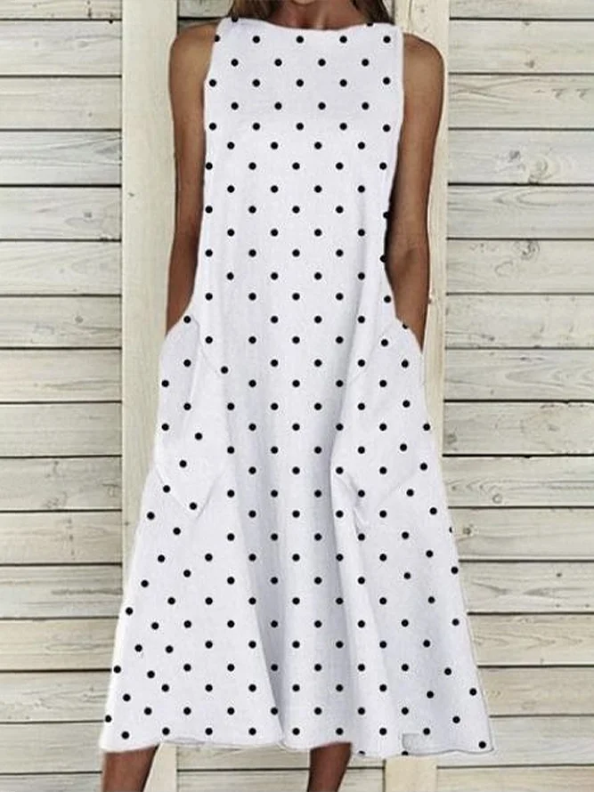 Damen Polka Dots Ärmellos Sommer Print Kleid Rundhals Täglich Lässig Maxikleid Passen & Flare Kleid H-Linie Kleid