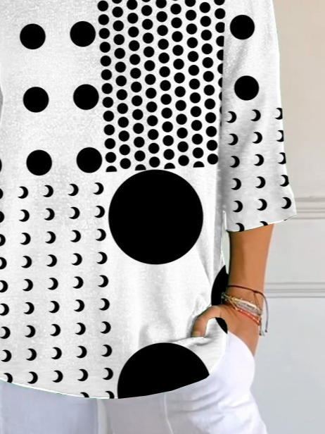Damen Polka Dots Dreiviertelärmel T-Shirts T-Shirt V-Ausschnitt Print Lässig Frühling/Herbst T-Shirt mit Grafik Oberteile