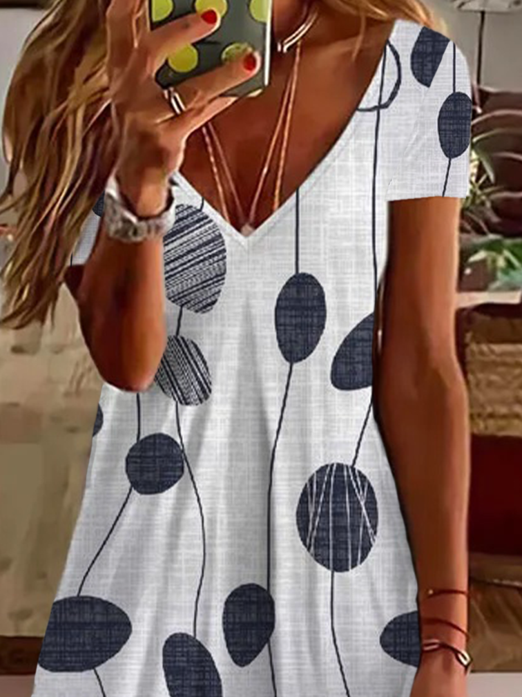 Damen Geblümt Kurzarm Sommer Print Kleid V-Ausschnitt Täglich Lässig Midi Passen & Flare Kleid A-Linien-Kleid