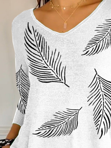 Damen Feder Dreiviertelärmel T-Shirts T-Shirt V-Ausschnitt Print Lässig Frühling/Herbst T-Shirt mit Grafik Oberteile