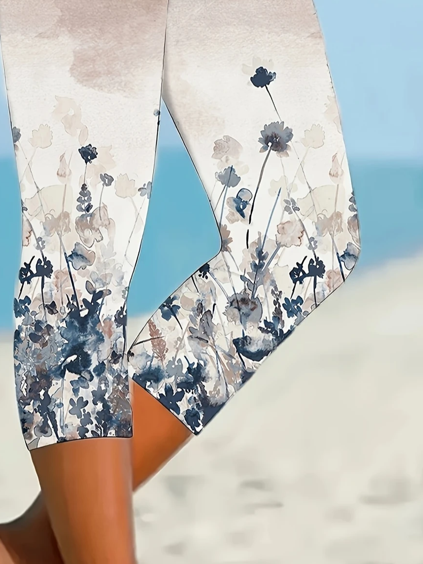 Damen Geblümt Caprihosen Elastische Taille Hose Lässig Sommer Hose