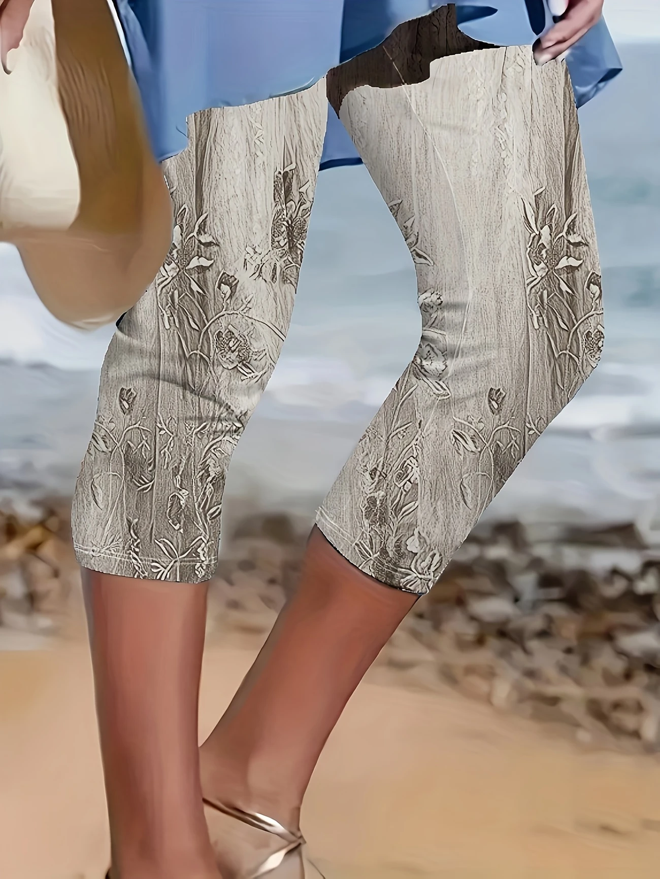 Damen Geblümt Caprihosen Elastische Taille Hose Lässig Sommer Hose