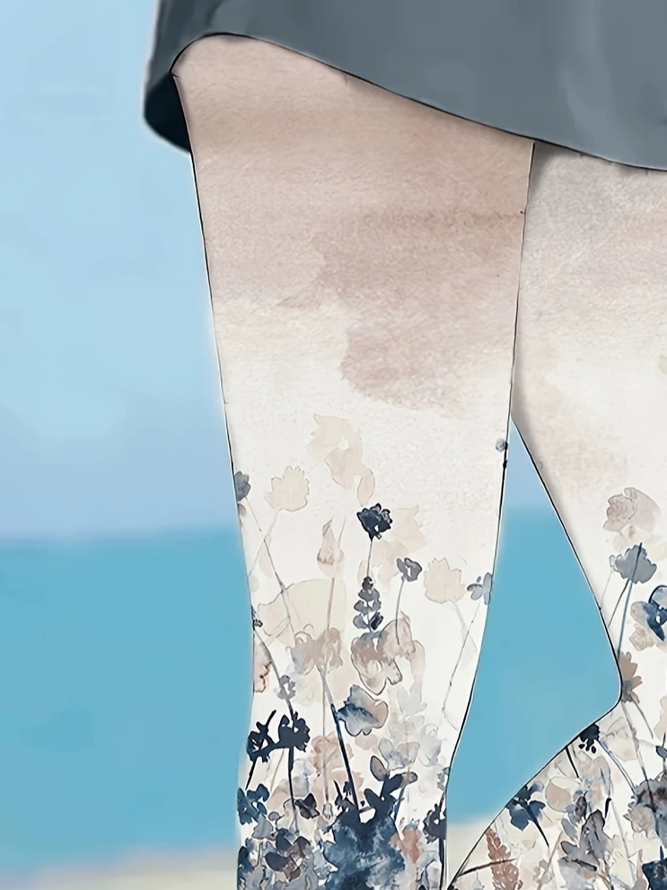 Damen Geblümt Caprihosen Elastische Taille Hose Lässig Sommer Hose