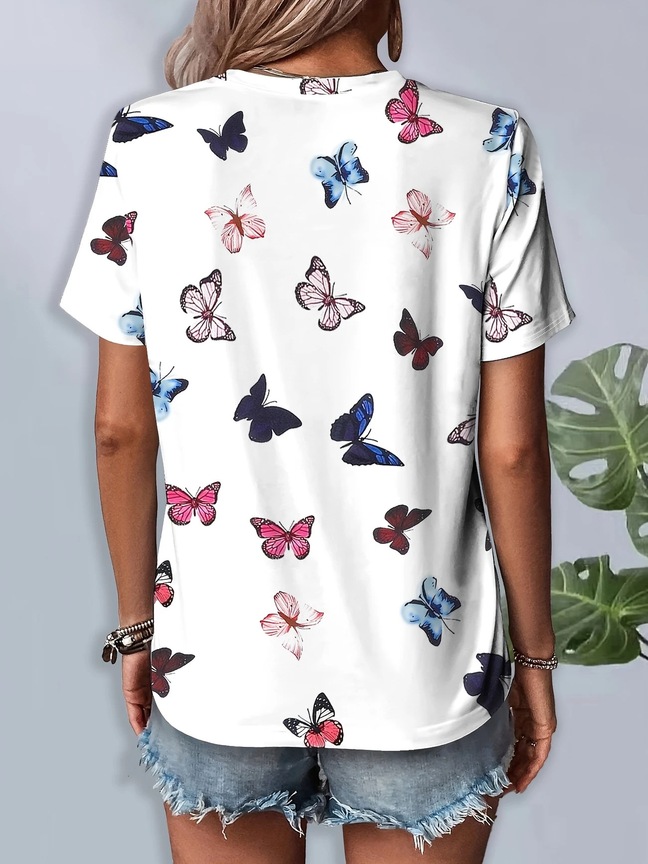 Damen Schmetterling Kurzarm T-Shirts T-Shirt Rundhals Print Lässig Sommer T-Shirt mit Grafik Oberteile