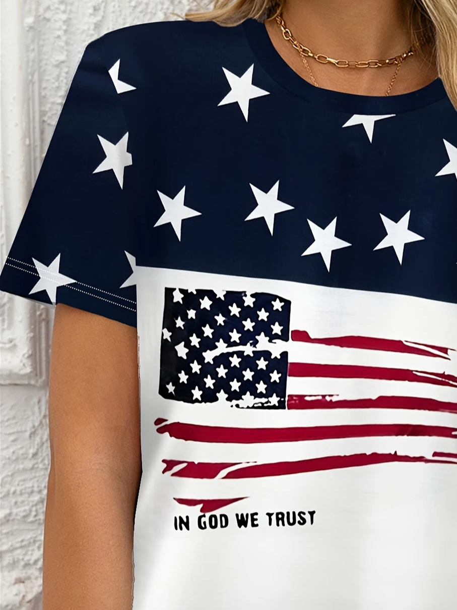 Damen Stern Kurzarm T-Shirts T-Shirt Rundhals Print Lässig Sommer T-Shirt mit Grafik Oberteile