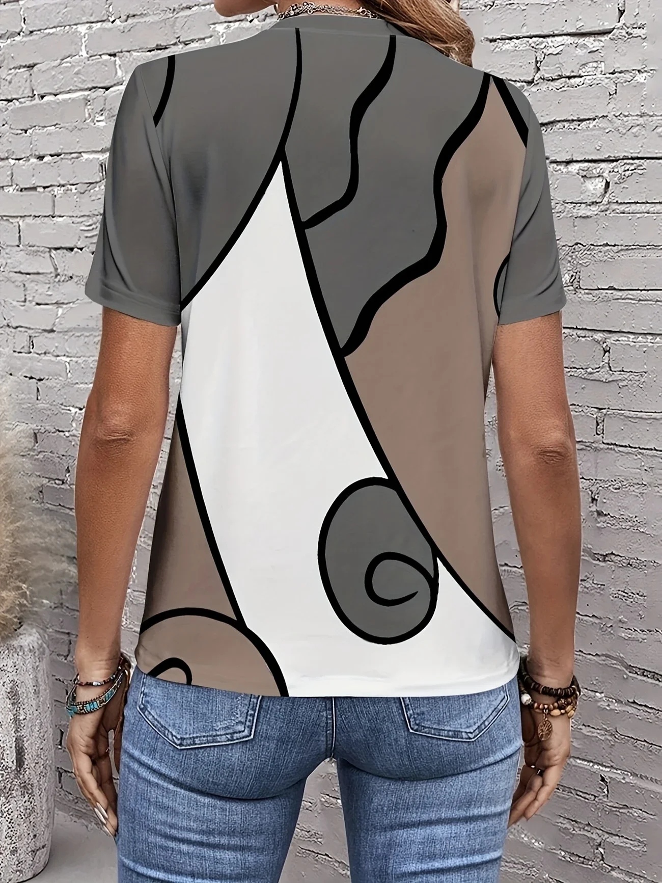 Damen Abstrakt Kurzarm T-Shirts T-Shirt Rundhals Print Lässig Sommer T-Shirt mit Grafik Oberteile