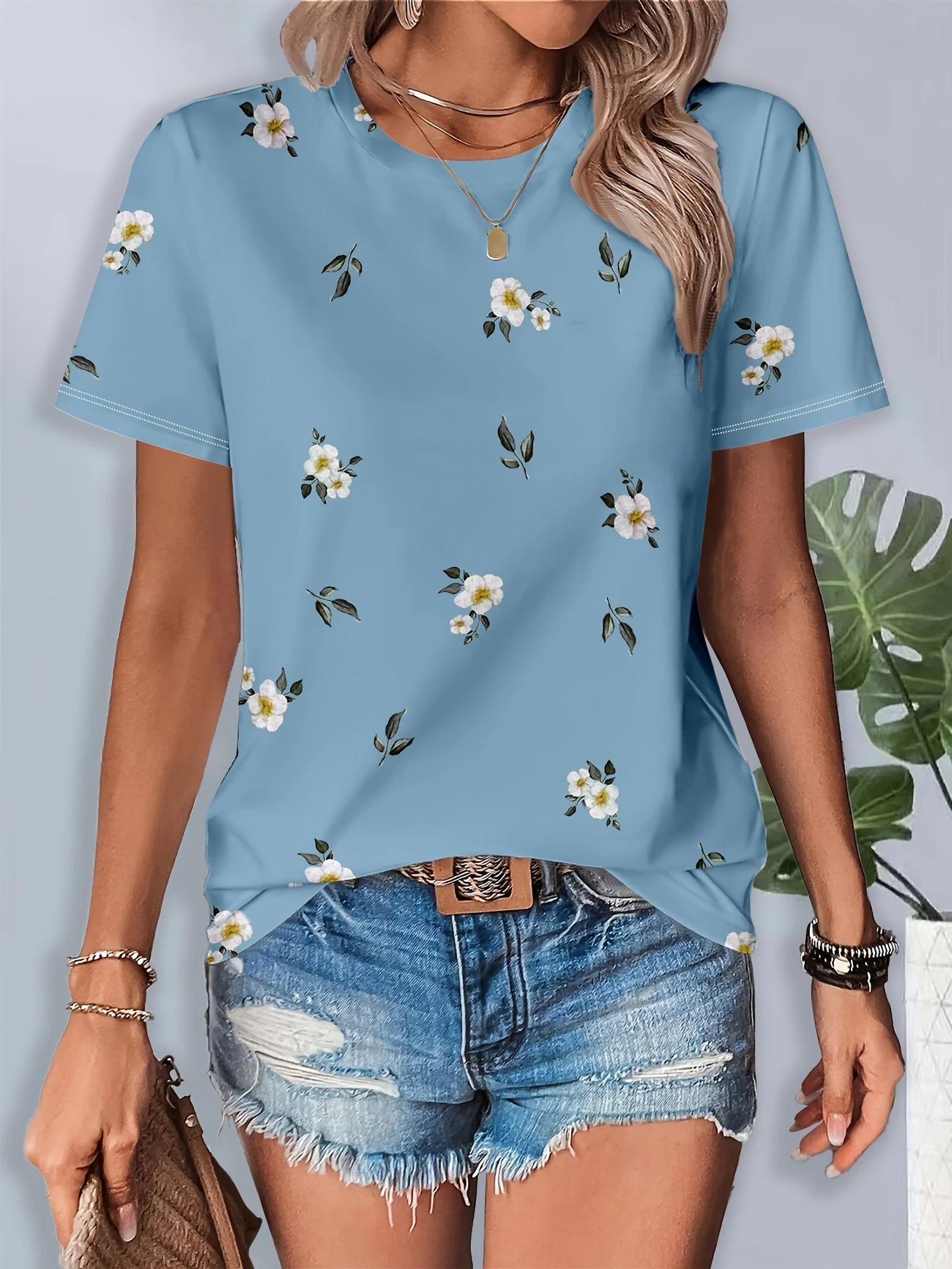 Damen Geblümt Kurzarm T-Shirts T-Shirt Rundhals Print Lässig Sommer T-Shirt mit Grafik Oberteile