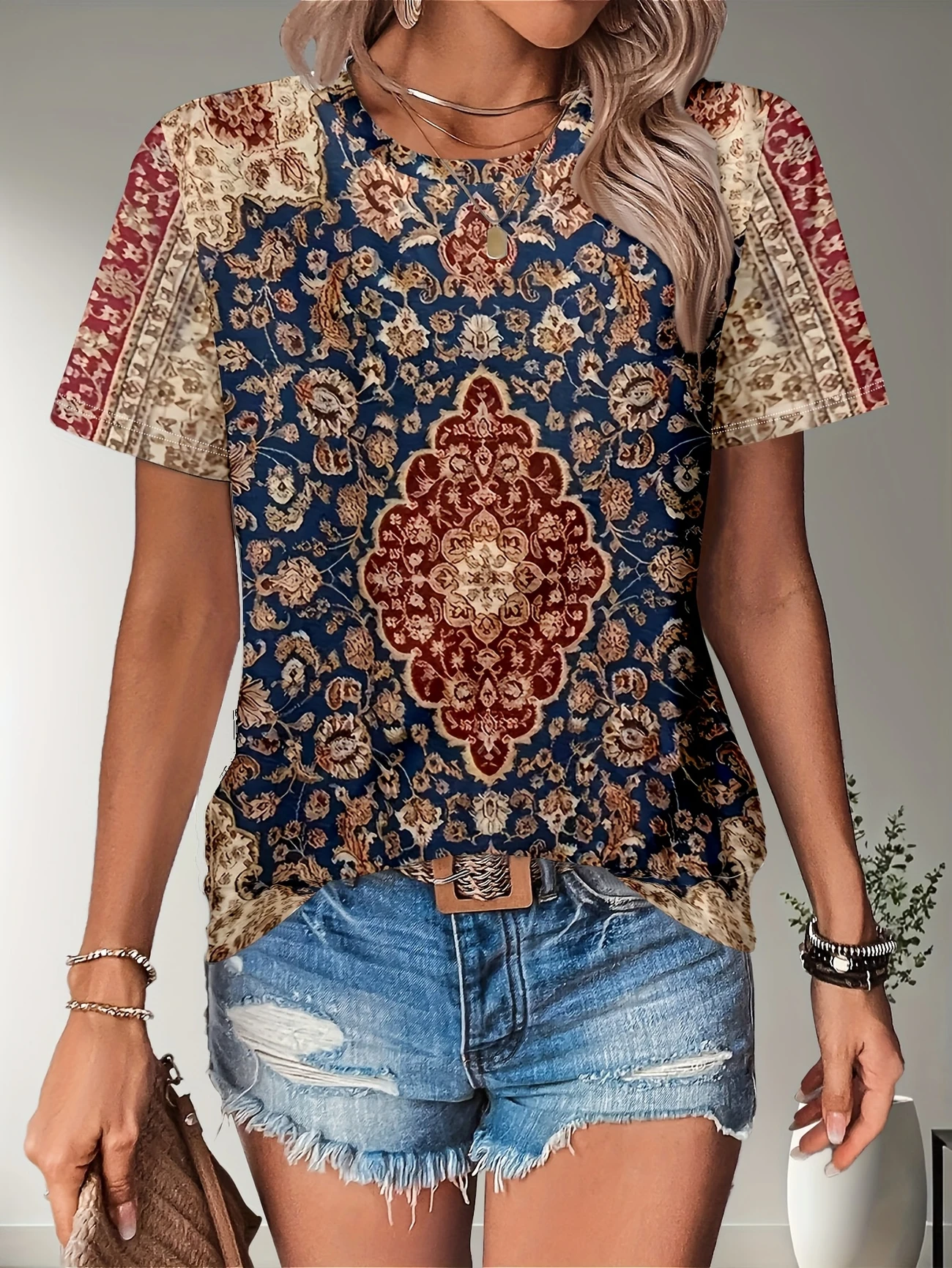 Damen Geblümt Kurzarm T-Shirts T-Shirt Rundhals Print Lässig Sommer T-Shirt mit Grafik Oberteile