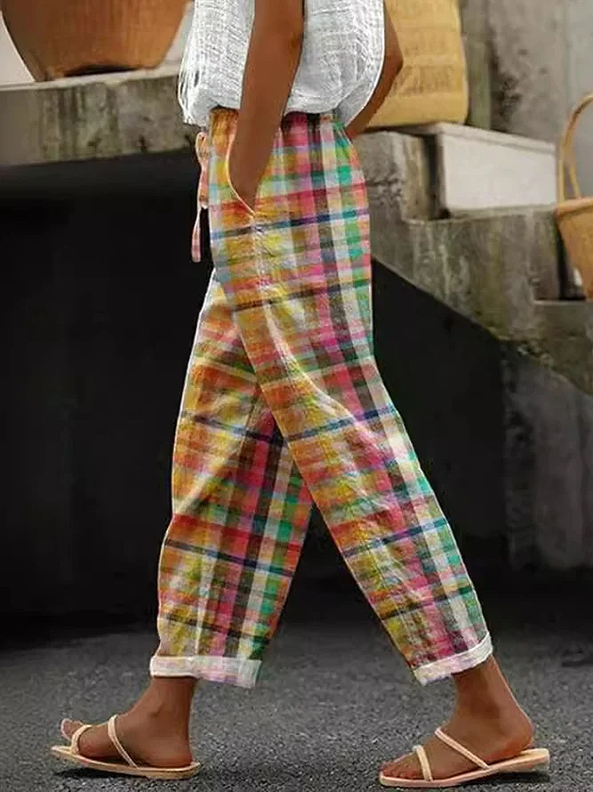 Damen Kariert Lang Hose Lässig Frühling/Herbst Hose