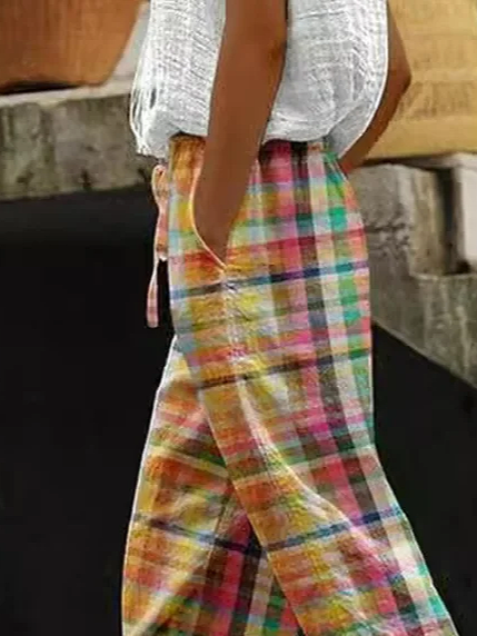 Damen Kariert Lang Hose Lässig Frühling/Herbst Hose