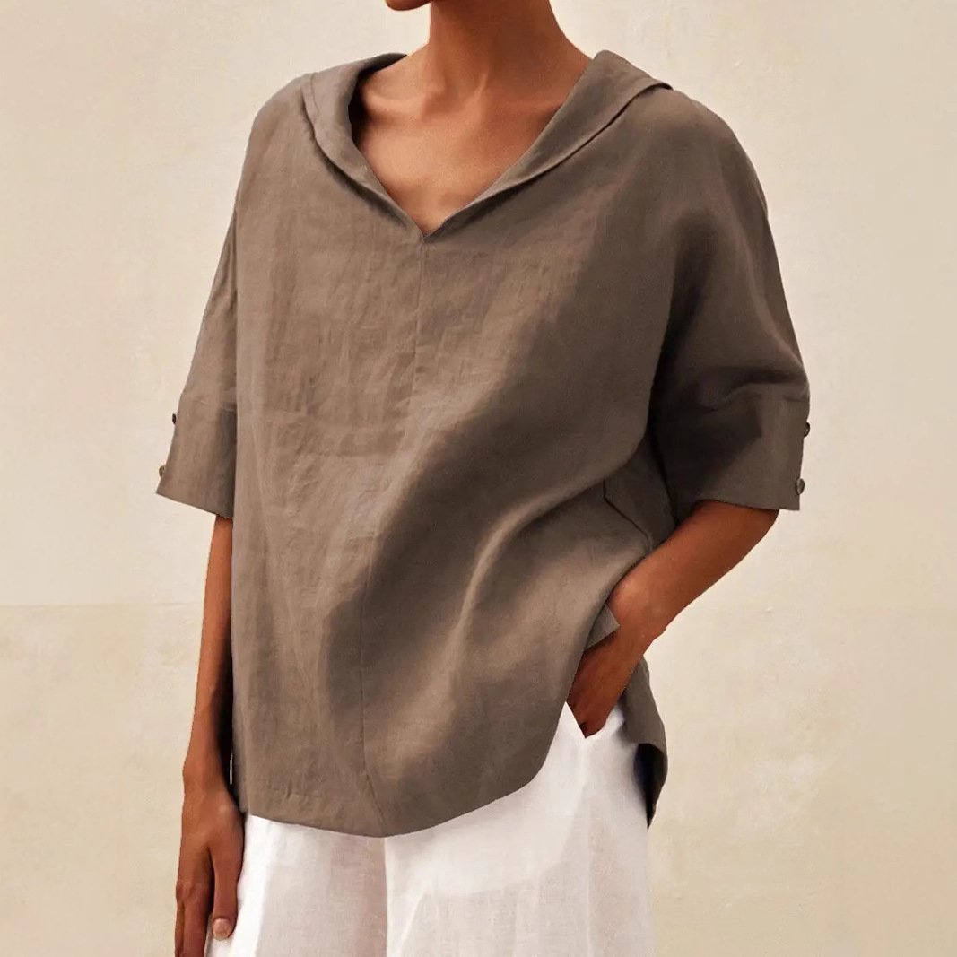 Damen Unifarben Halbarm Bluse Sommer V-Ausschnitt Täglich Lässig Oberteile