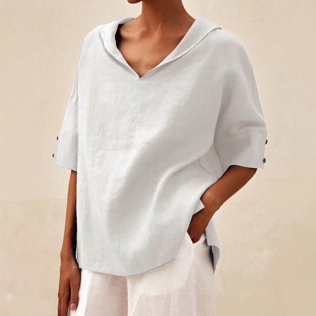 Damen Unifarben Halbarm Bluse Sommer V-Ausschnitt Täglich Lässig Oberteile