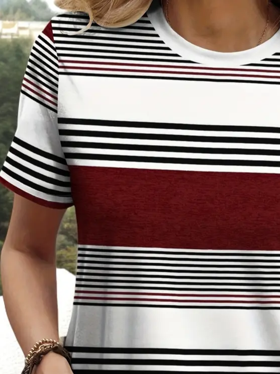 Damen Gestreift Kurzarm T-Shirts T-Shirt Rundhals Print Lässig Sommer T-Shirt mit Grafik Oberteile