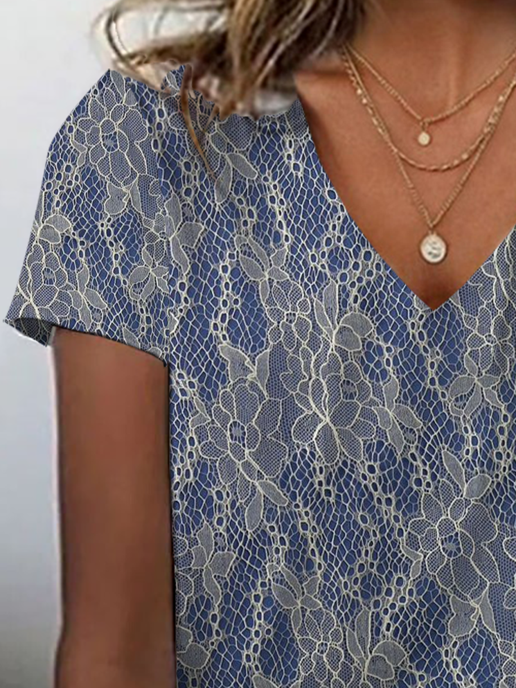 Damen Geblümt Kurzarm T-Shirts T-Shirt V-Ausschnitt Print Lässig Sommer T-Shirt mit Grafik Oberteile