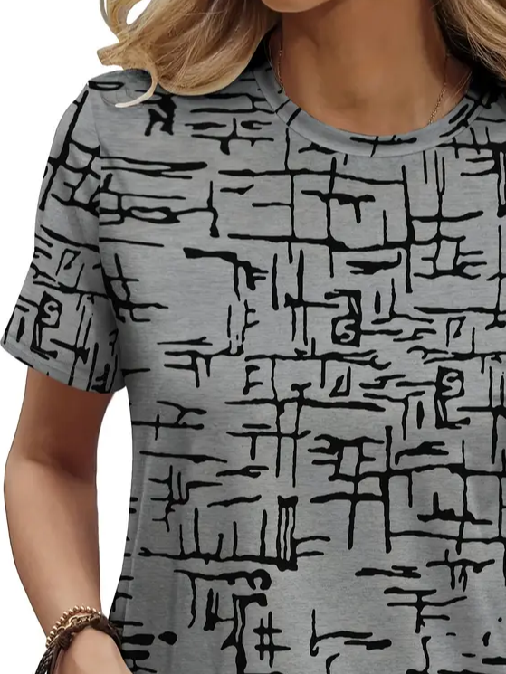 Damen Abstrakt Kurzarm T-Shirts T-Shirt Rundhals Print Lässig Sommer T-Shirt mit Grafik Oberteile