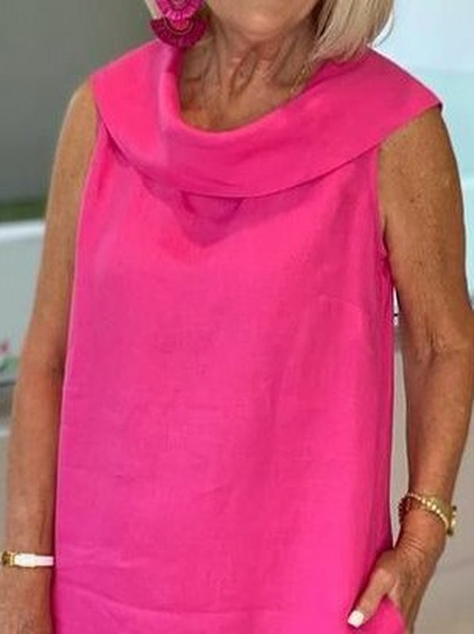 Damen Unifarben Ärmellos Sommer Kleid Schalkragen Täglich Lässig Maxikleid Passen & Flare Kleid A-Linien-Kleid