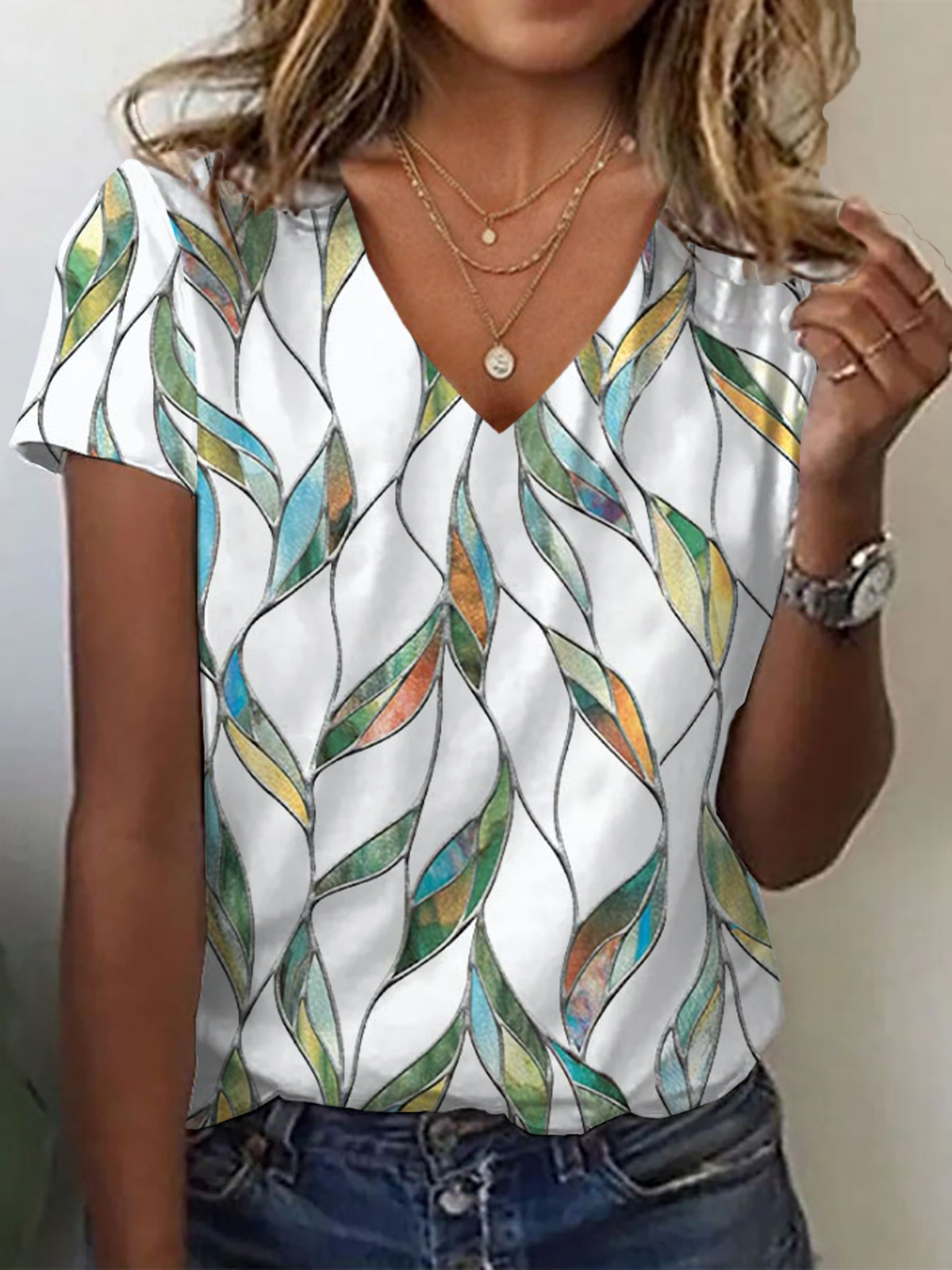 Damen Geblümt Kurzarm T-Shirts T-Shirt V-Ausschnitt Print Lässig Sommer T-Shirt mit Grafik Oberteile