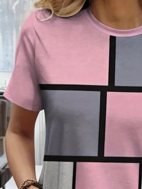 Damen Geometrisch Kurzarm T-Shirts T-Shirt Rundhals Print Lässig Sommer T-Shirt mit Grafik Oberteile