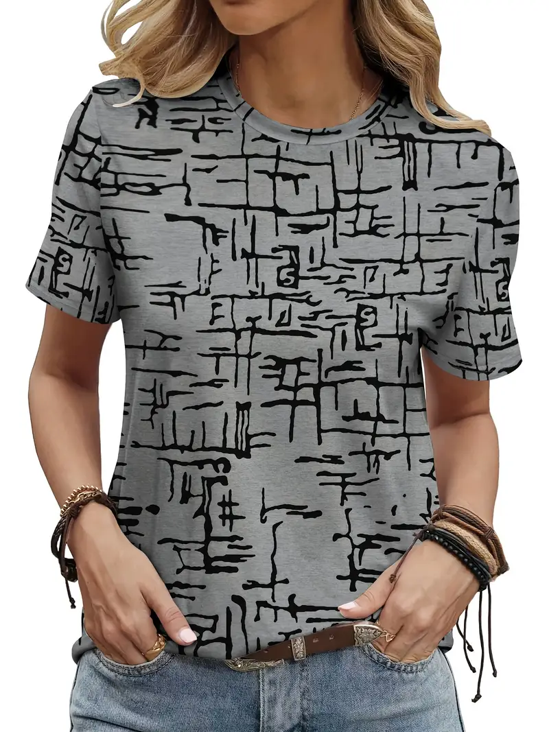 Damen Abstrakt Kurzarm T-Shirts T-Shirt Rundhals Print Lässig Sommer T-Shirt mit Grafik Oberteile