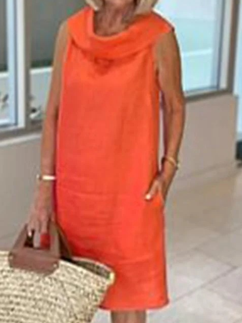 Damen Unifarben Ärmellos Sommer Kleid Schalkragen Täglich Lässig Maxikleid Passen & Flare Kleid A-Linien-Kleid