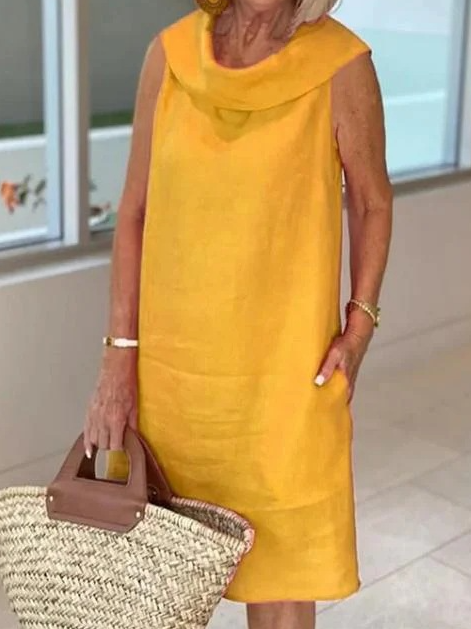 Damen Unifarben Ärmellos Sommer Kleid Schalkragen Täglich Lässig Maxikleid Passen & Flare Kleid A-Linien-Kleid