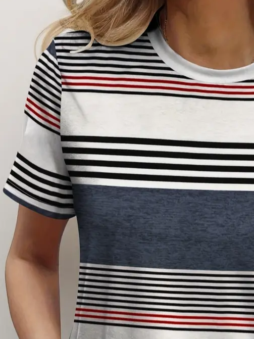 Damen Gestreift Kurzarm T-Shirts T-Shirt Rundhals Print Lässig Sommer T-Shirt mit Grafik Oberteile