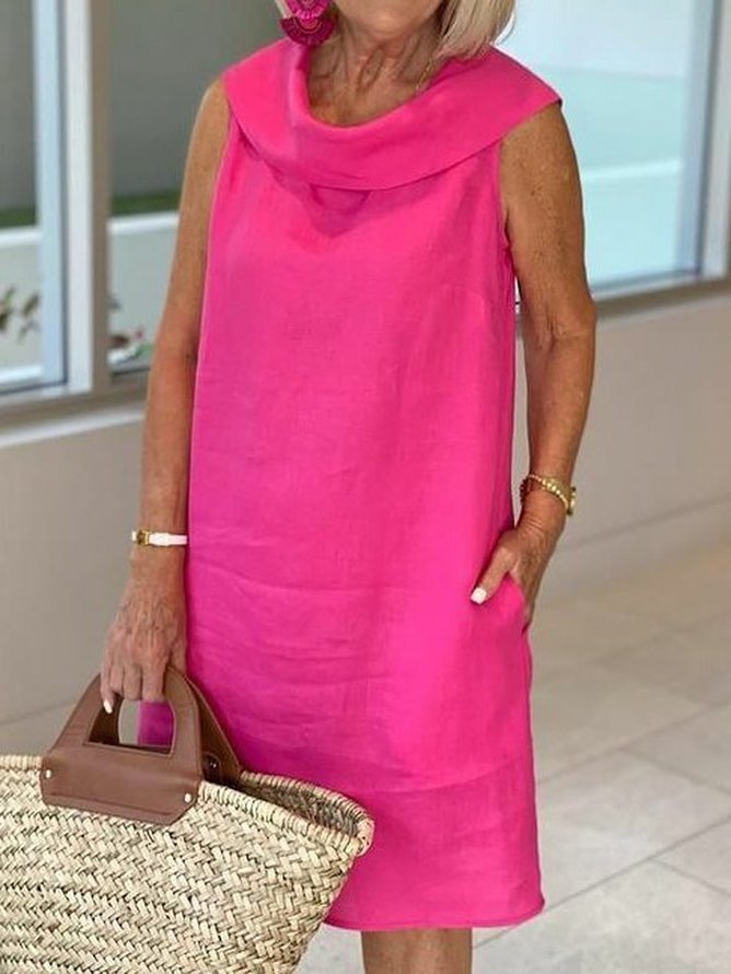 Damen Unifarben Ärmellos Sommer Kleid Schalkragen Täglich Lässig Maxikleid Passen & Flare Kleid A-Linien-Kleid