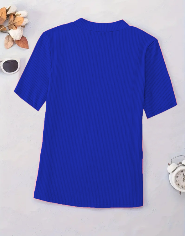 Damen Unifarben Kurzarm T-Shirts T-Shirt V-Ausschnitt Lässig Sommer Oberteile